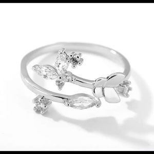 Silver Adjustable Flower Zircon Ring